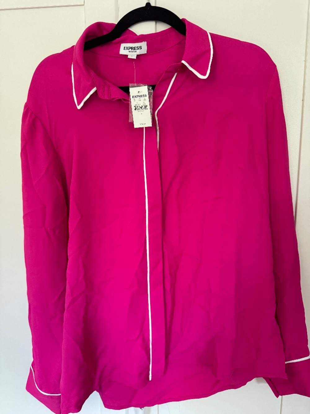 NWT Express Portofino Shirt L Hot Pink White Piping Button Down